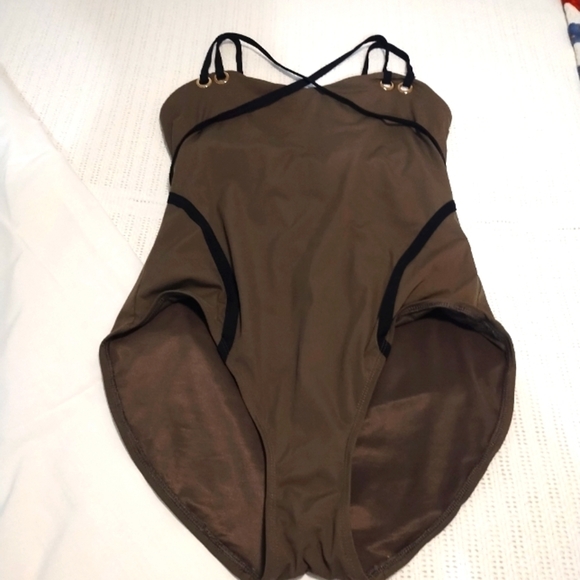 Spanx Olive Green One-Piece Swimsuit with Black Straps - Picture 1 of 9
